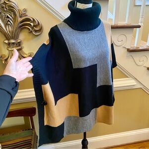 Rain + Rose color block turtleneck poncho sweater